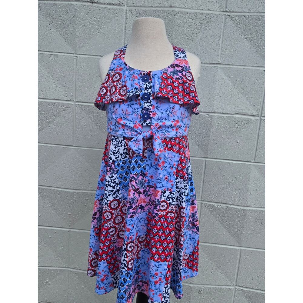 Jona Michelle Boho‎ Patchwork Floral Ruffle Flare Dress Size 10